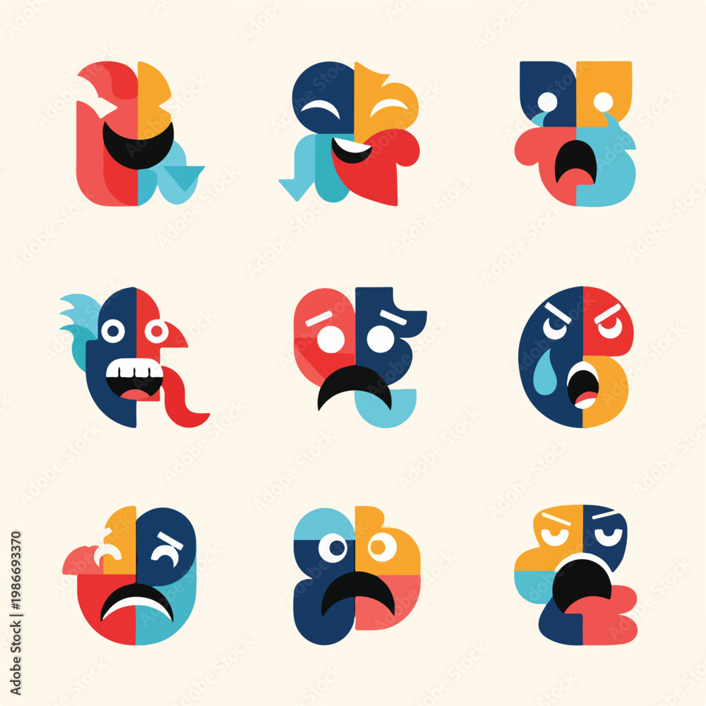 Fototapeta premium A collection of nine colorful emoticon faces
