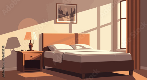 Bed with pillows and headboard inside.