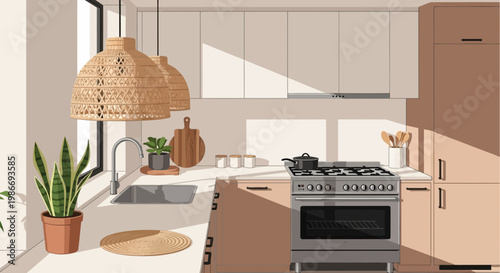 Modern Kitchen with Stove and Cabinets.