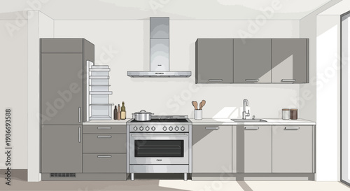 Modern kitchen with gray cabinets 1.