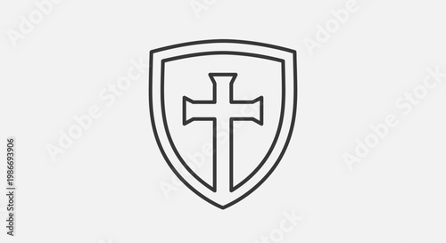 Shield icon with cross symbol isolated on white background for protection