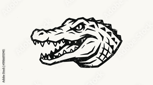 Stylized alligator head illustration on cream background for various uses