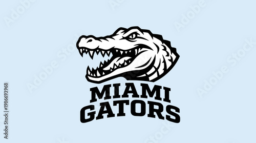 Stylized gator head emblem on light blue background vector illustration
