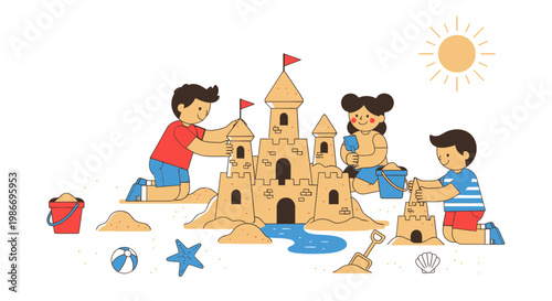 Children Building a Large Sandcastle Together 1.