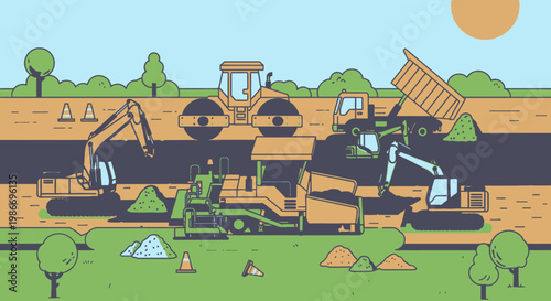 Heavy construction equipment on a site.