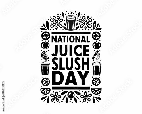 Juice Slush Day Vector Illustration, Summer Frozen Beverage Holiday Concept Design