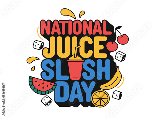 National Juice Slush Day Cartoon Vector Art, Colorful Slushy Drink Isolated on White