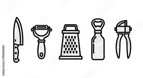 Kitchen Utensils and Tools Lineup.