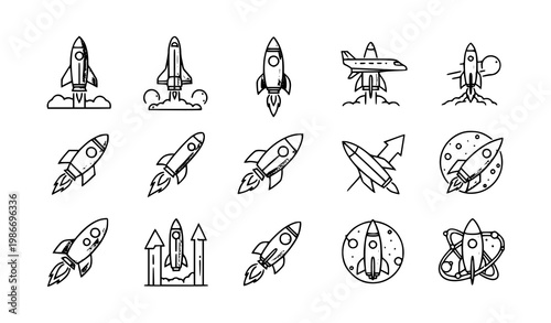 Rocket vector icon set – launch logo template illustration design