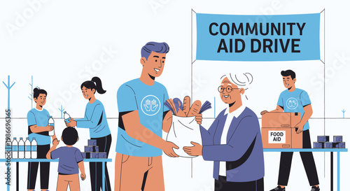 Volunteer Helping Senior with Donation.