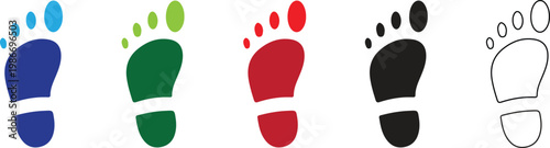 Human footprint silhouette collection with varied colors and outline for diverse projects.