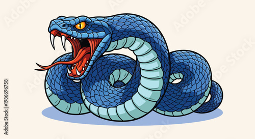 Aggressive Blue Viper Snake Ready to Strike Illustration.