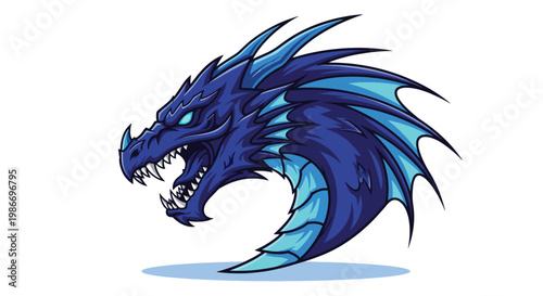 Blue Dragon Head Illustration Fierce Mythical Creature.