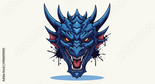 Fierce Blue Dragon Head with Glowing Eyes and Sharp Teeth 1.