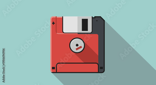 Vintage Floppy Disk Icon with Long Shadow.