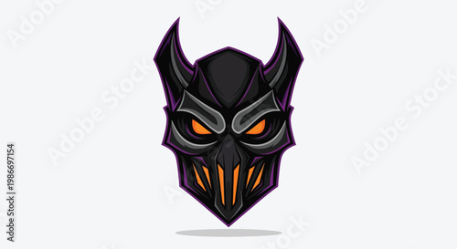 Scary Demon Mask with Glowing Eyes and Horns.