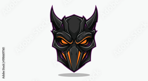 Scary Demon Mask with Horns and Glowing Eyes.