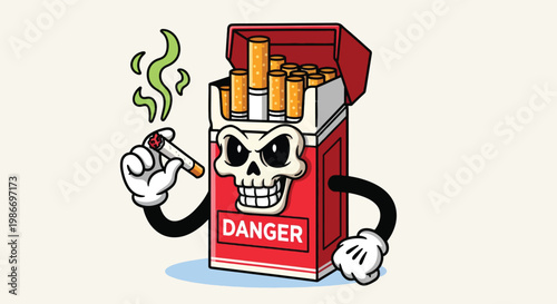 Smoking Danger Skull Cigarette Pack Cartoon Character.