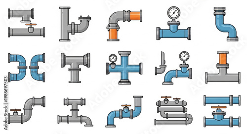 Collection of Various Pipe Fittings and Connections for Plumbing Systems.