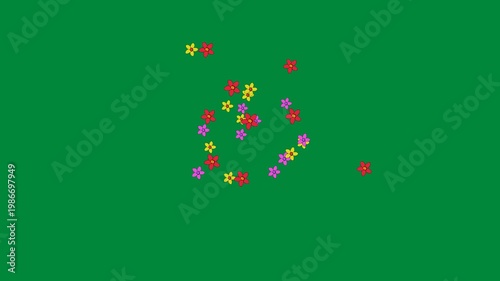 Cartoon Flowers Sprouting and Spreading Continuously on Green Screen Background