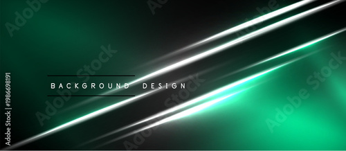Dark green background features bright silver lines. Modern design with gradient effect. Text reads background design. Minimalist aesthetic.