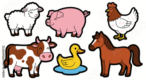 Farm animals and a rubber duck.