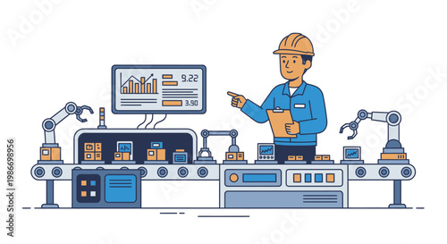 Man in hard hat working factory.