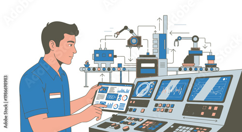 Man working on industrial control panel.