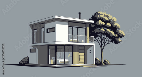 Modern Two Story Residential House.