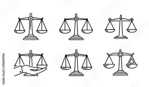 Justice balance scale icon set law symbol vector illustration