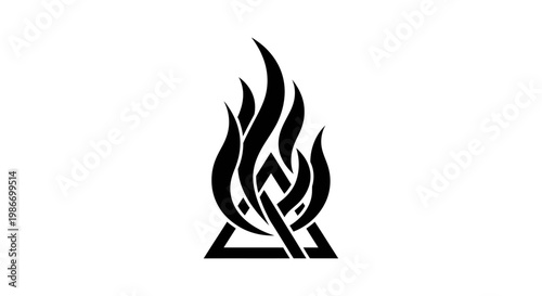 Black flame icon on triangle shape.