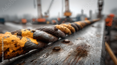 disavowal. Construction site with abstract industrial elements, metal and concrete textures, and dramatic side lighting. real-estate listings.