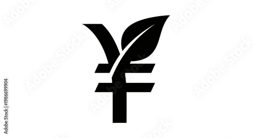 Black Yen Currency Leaf Logo Symbol.