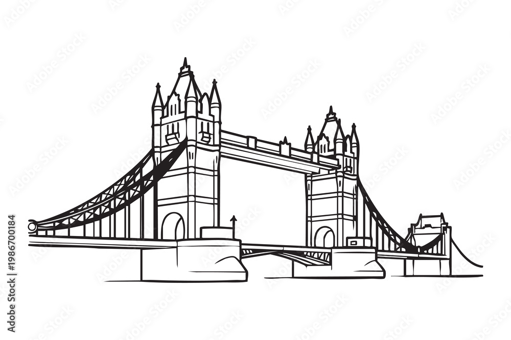 Obraz premium Tower Bridge London Line Art Vector | Minimal Outline Landmark Icon Set
