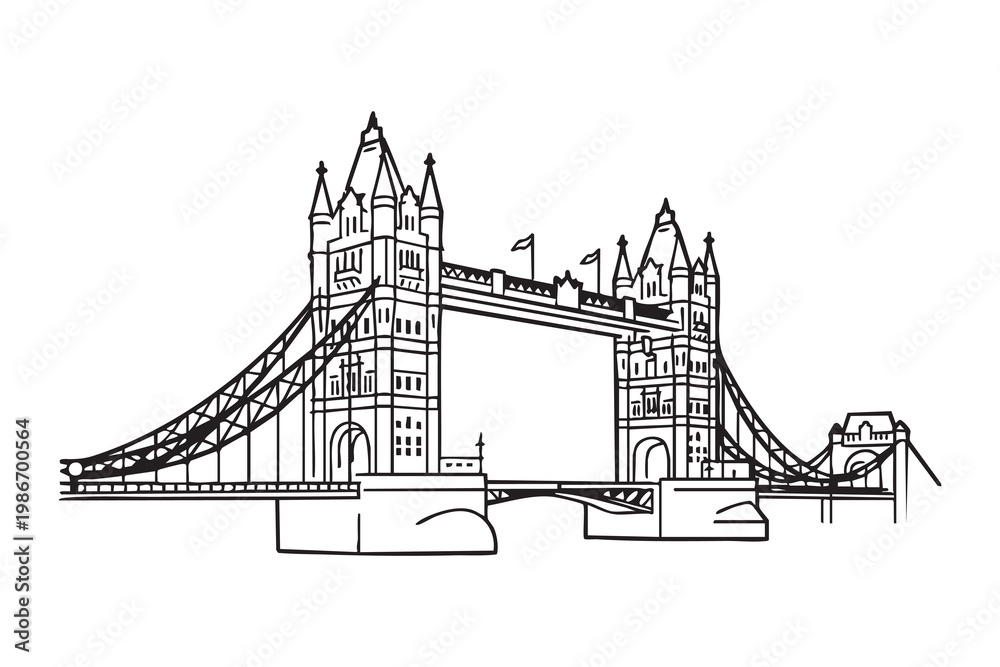 Obraz premium Tower Bridge London Line Art Vector | Minimal Outline Landmark Icon Set