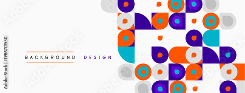 Abstract geometric pattern. Squares, circles, vibrant colors create modern background design. Minimalist style, clean aesthetic.