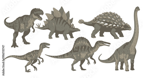 Group of dinosaurs standing together 1.
