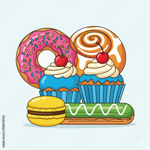 A colorful arrangement of sweet pastries