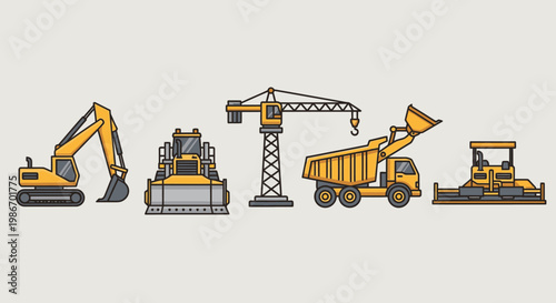 Heavy Construction Equipment Vehicles Lineup 1.