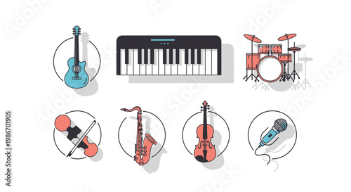 Musical Instruments Icons Set.
