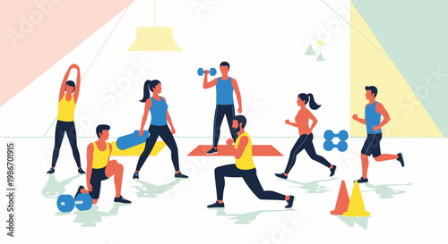 People doing fitness exercises together outdoors.