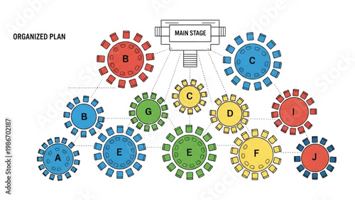 Seating Plan Layout with Labeled Tables Organized Event Structure Arrangement Planning Concept Vector Illustration