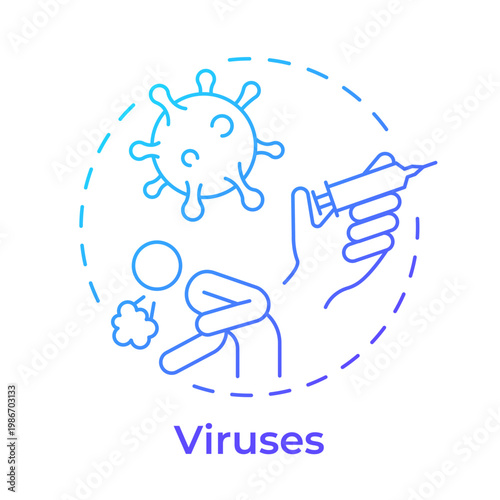 Viruses blue gradient concept icon. Illness symptoms, antiviral medications. Disease microorganisms. Round shape line illustration. Abstract idea. Graphic design. Easy to use in brochure, article