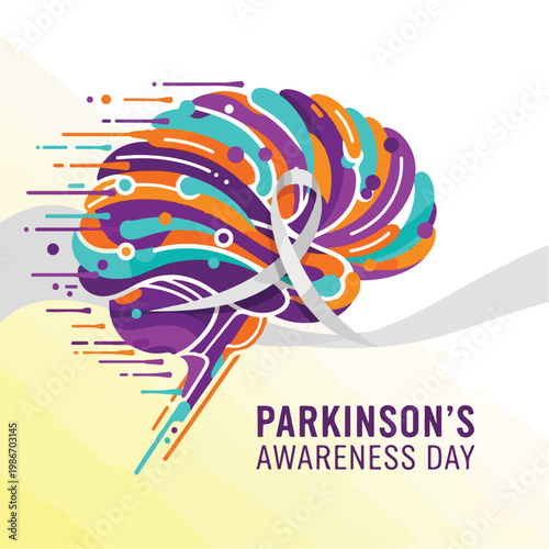 A colorful brain illustration supporting Parkinson's awareness