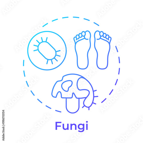 Fungi blue gradient concept icon. Systemic infection, personal hygiene. Foot health, microorganism growth. Round shape line illustration. Abstract idea. Graphic design. Easy to use in brochure