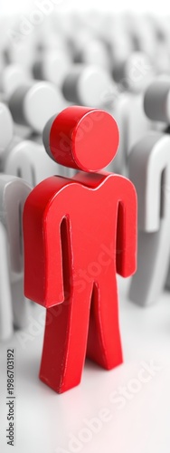 Standing Out From The Crowd Red Figure Stands Out Among Many Gray Figures