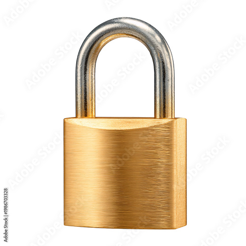 Brass Padlock Isolated PNG Security Lock with Metal Shackle for Professional Use