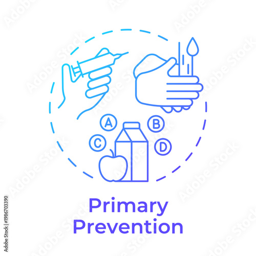 Primary prevention blue gradient concept icon. Healthy nutrition, personal hygiene. Medical vaccination. Round shape line illustration. Abstract idea. Graphic design. Easy to use in brochure, article