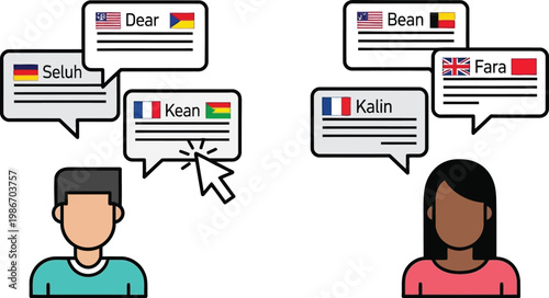 Global Communication Concept: People Connecting Through Different Languages Online