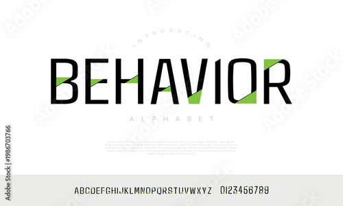 Behavior Modern Tall Condensed Alphabet with Vibrant Green Geometric Accents for Dynamic Creative Projects